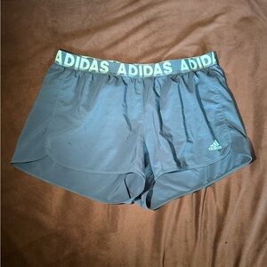 adidas Teal and Dark Blue Women’s Athletic Shorts with Logo Waistband